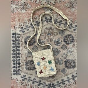 Tan Straw Neutral Flower Boho Coastal Cottage Vacation Beach Crossbody Bag